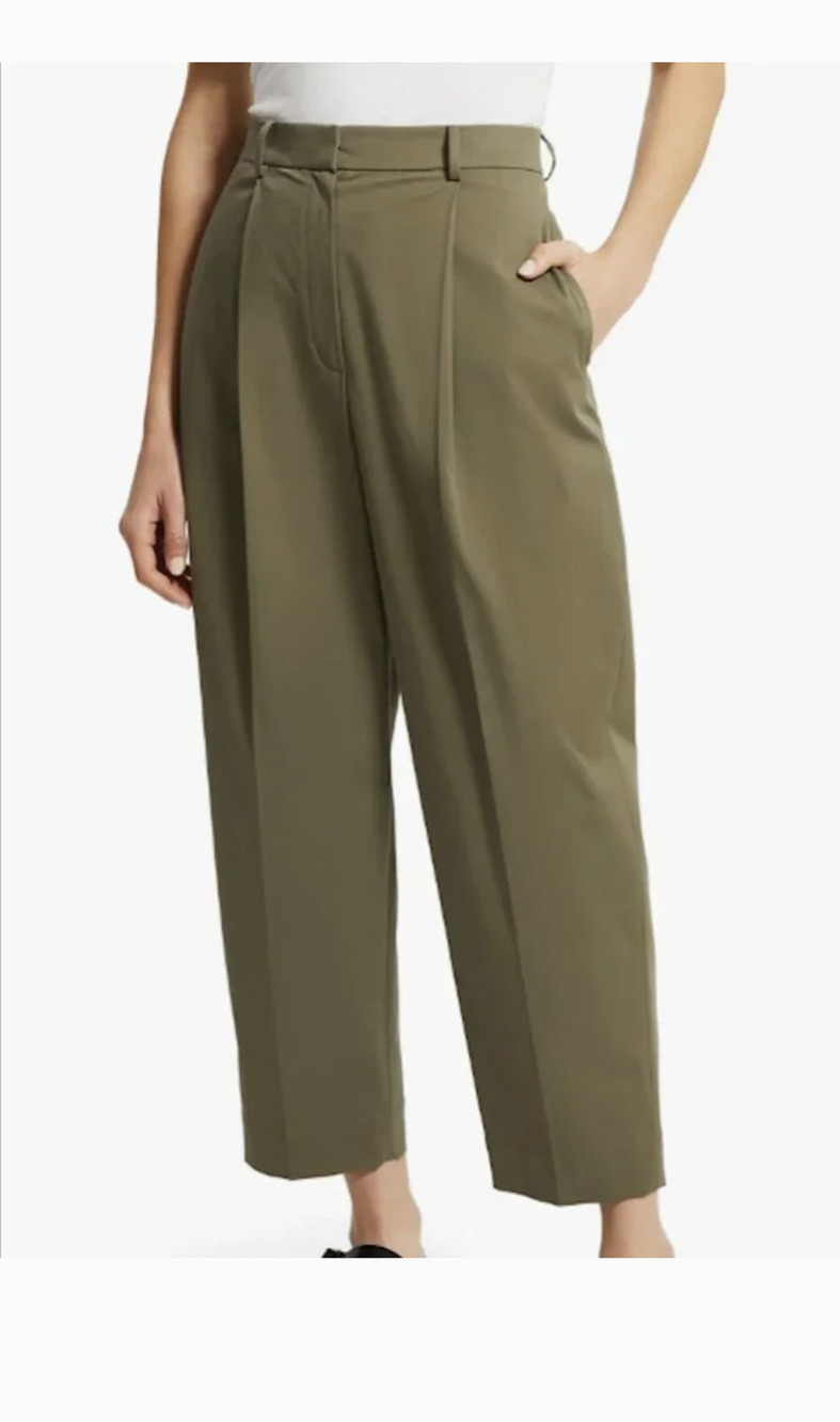 Theory Carrot Barrel Trouser Pants Womens 6 Khaki Soft Chino Tapered Pleated
